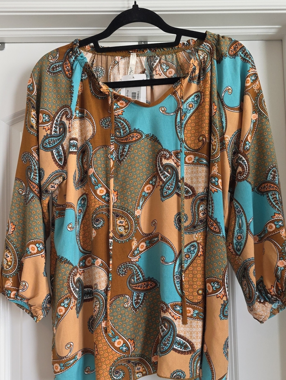 NWT Paisley Grace Hesed Peasant Tunic in Turquoise & Camel Oversized Small